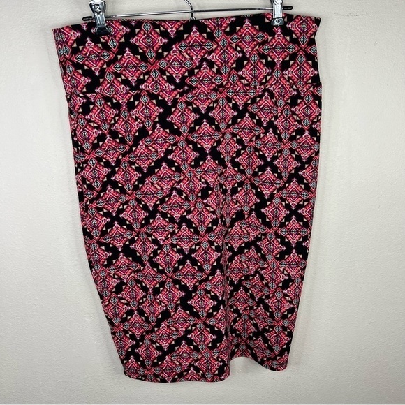 L LuLaRoe Black & Orange Pink Geometric Print Pencil Skirt Stretch Large - Picture 4 of 7